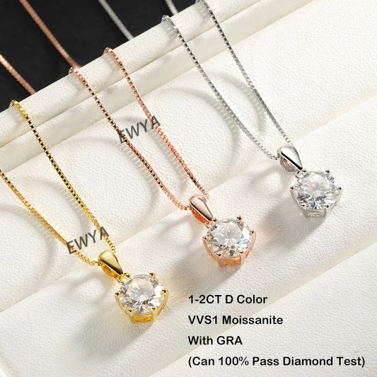 EWYA 1 2 Carat Real Moissanite Pendant Necklace For Women 6 Prong 100% 925 Sterling Silver Wedding Party Bridal Fine Jewelry