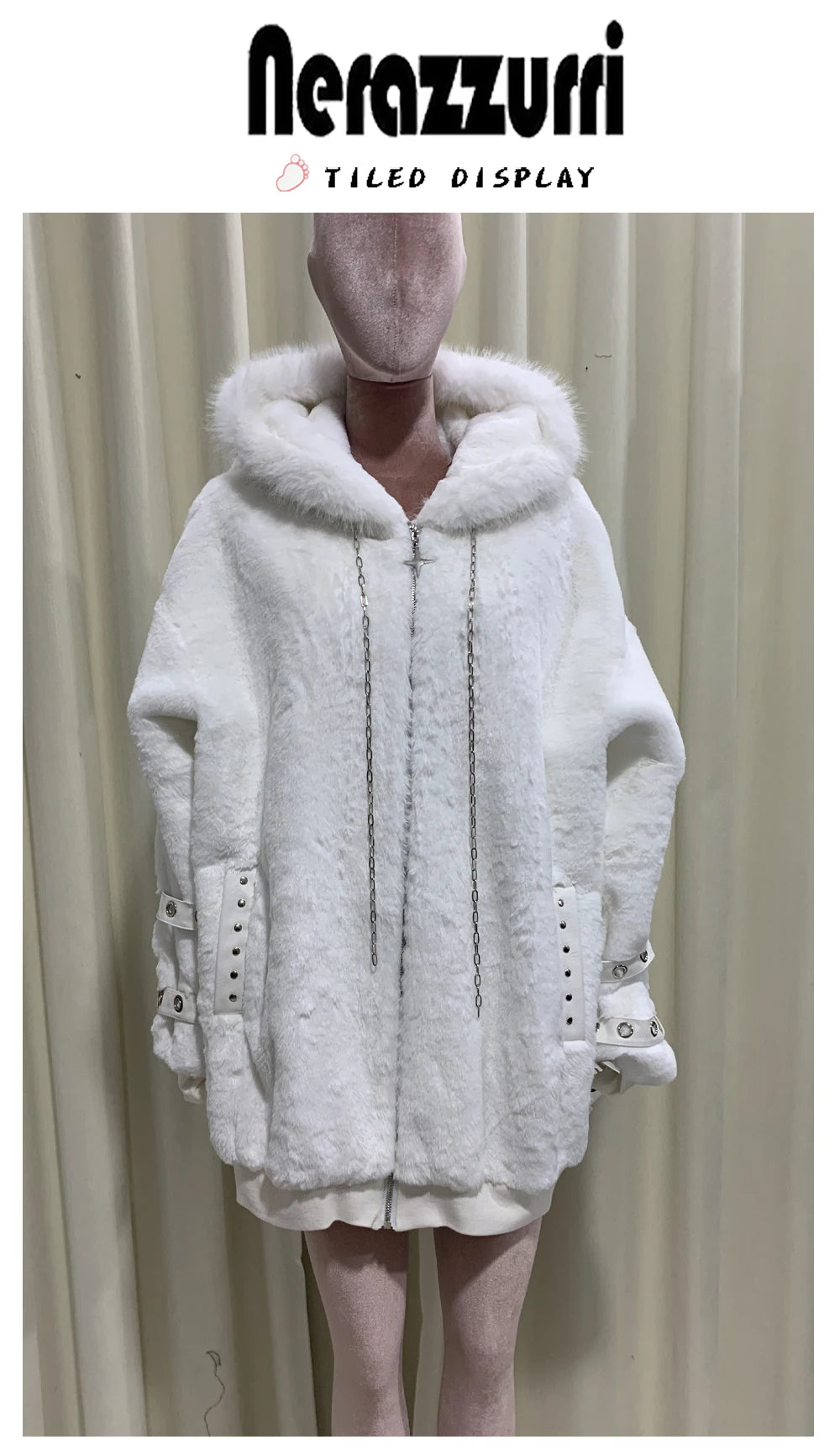 マウロイカルディ 秋冬 オーバーサイズ 暖かい ソフト ホワイト フェイクファーコート レディース フード付き 原宿系 ファッション ふわふわ ジャケット ストリートウェア 2025
