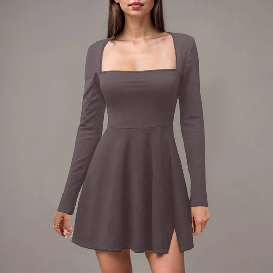 Y2k Ladies Dresses 2025 Fashion Fall Bodycon Sweetheart Neckline Long Sleeve Slit Flare Mini Dress Women Shirt Vestidos Alluring