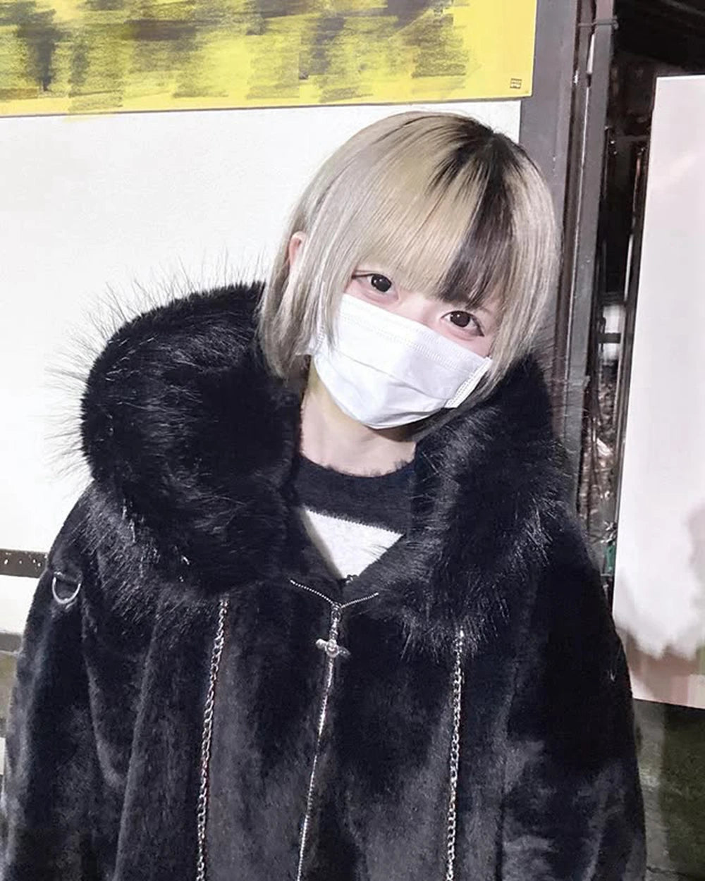 日本製マインシリーズ リベットクロス シープイヤー フード付きジャケット 冬物 新作 ゴスパンク ダークガールズ イミテーションファー プラッシュコート レディース