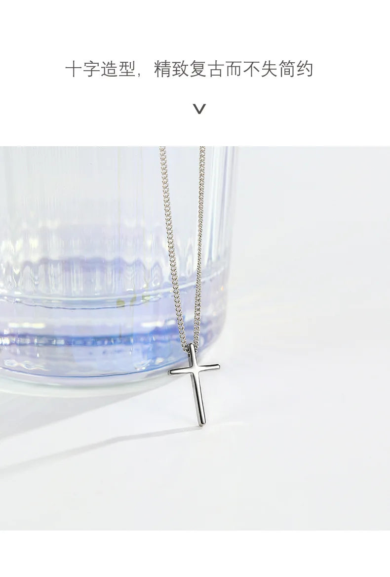 Trendy 925 Sterling Silver Cross Pendants Necklace For Women Vintage Gothic Cross Necklace Chain Jewelry Gift