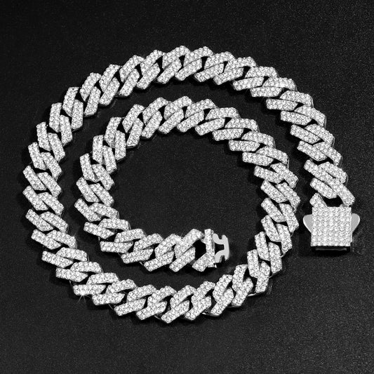 Iced Out Cuban Link Chain 14MM Prong Rhombus Diamond Cuban Chain Hip Hop Choker Necklaces Women Men Jewelry Wholesale
