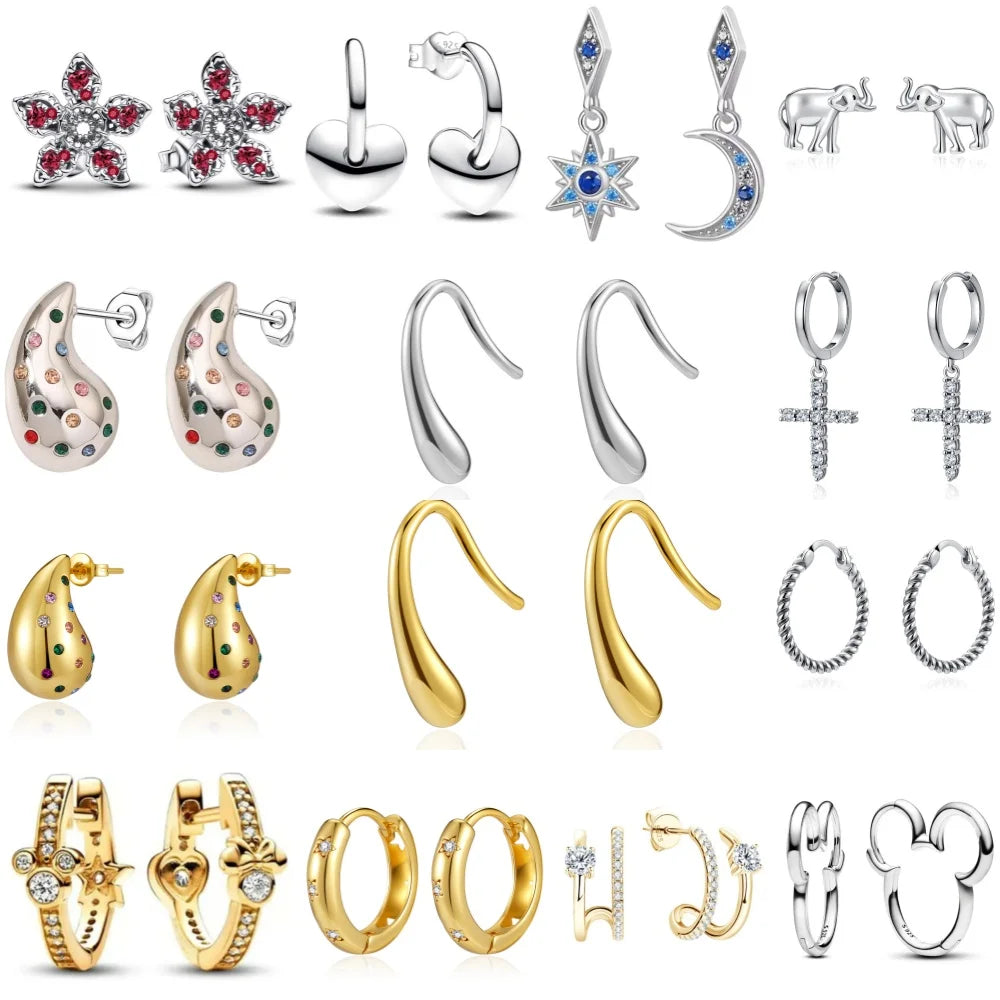 新作925シルバーのクロス、スタームーン、エレファントイヤリングは、ヨーロッパの女性にぴったりの絶妙な高品質ジュエリーギフトです。