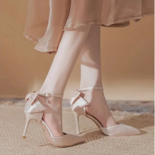 Wedding Heels Women Luxury Brand Design String Bead Pearls High Heels Ladies Sexy Elegant Pointed Toe White Black Pumps2025
