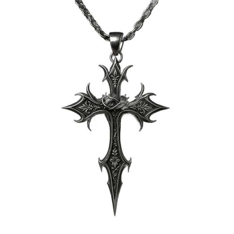 Silver Crucifix Cross Pendant, Gothic Vintage Necklace, Ideal Christmas Gifts for Women and Men