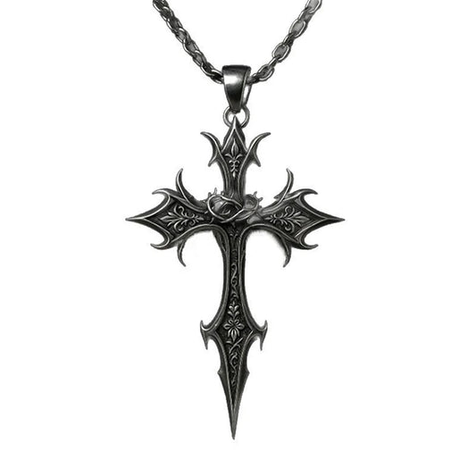 Silver Crucifix Cross Pendant, Gothic Vintage Necklace, Ideal Christmas Gifts for Women and Men