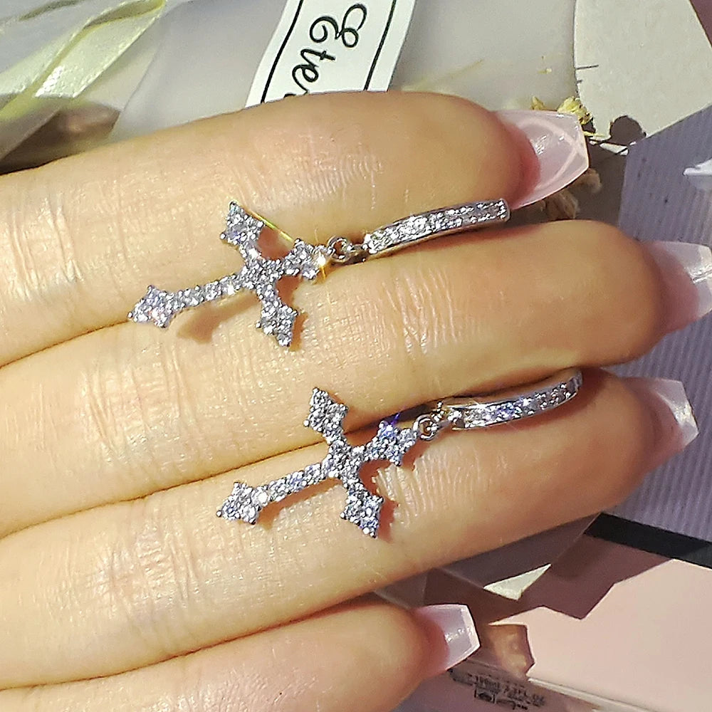 2024 New Arrival Trendy Gold Silver Color Cross Earrings for Women Party Gift Jewelry Wholesale E6876