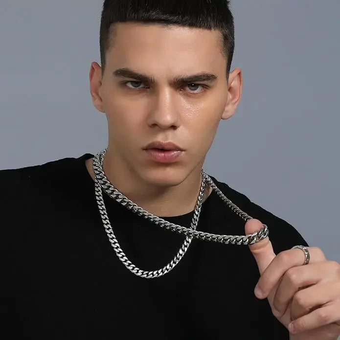 ステンレススチール製キューバンチェーンネックレス メンズ レディース 3.5mm 5mm 7mm ブラック ゴールドカラー ソリッドカーブリンクチェーン パンクファッションジュエリー