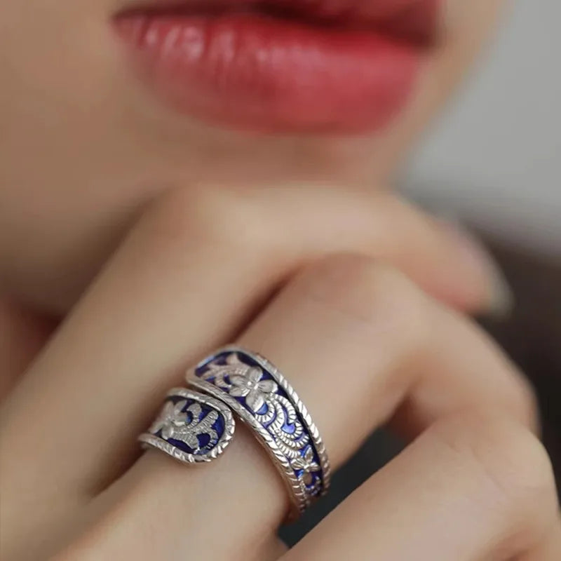 925スターリングシルバー 幾何学模様 チャーミングクロスパターン レリーフ 調節可能なオープニングリング レディース ファインジュエリー ミニマリストアクセサリー