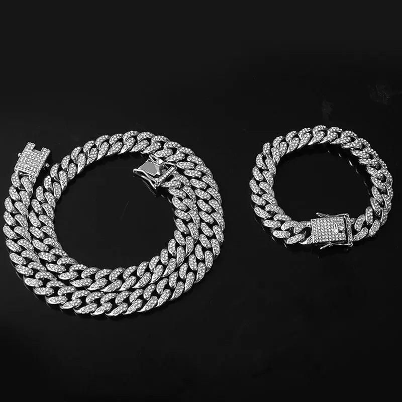 ヒップホップ 13mm キューバンリンクチェーン メンズ マイアミ アイスアウト ブリンブリンネックレス ゴールドメッキ ブリンブリン メンズ レディース ラッパー ジュエリー ギフト