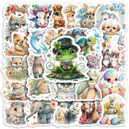 Kawaii Aesthetic Animal Stickers Kids DIY Toys Waterproof Graffiti Decal for Journal Scrapbook Laptop Phone Luggage Decorative