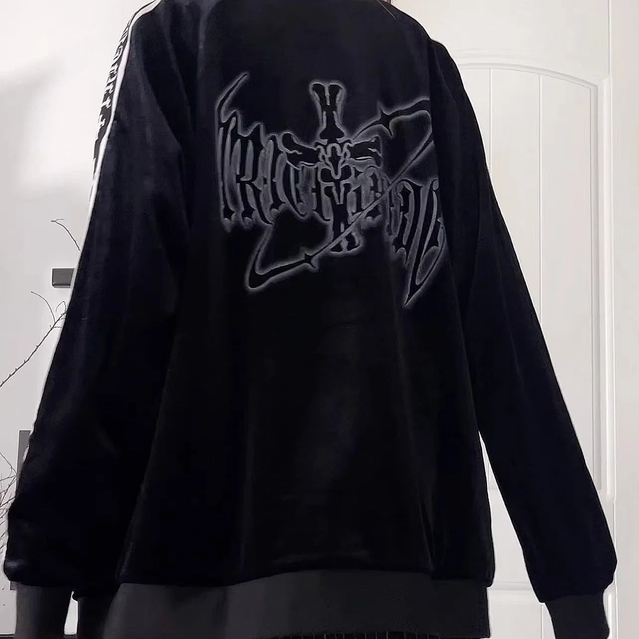 オリジナルサブカルチャーゴスベルベットプリントジッパージャケット秋の新しいストリートパンクスタイルダークルーズスポーツコート原宿カジュアルジャケット