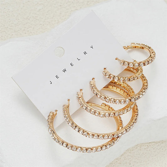1-3 Pairs Set Sparkling Exaggerated Full Paved Rhinestones Round Circle Hoop Earrings for Women Simple Shiny Earring Jewelry
