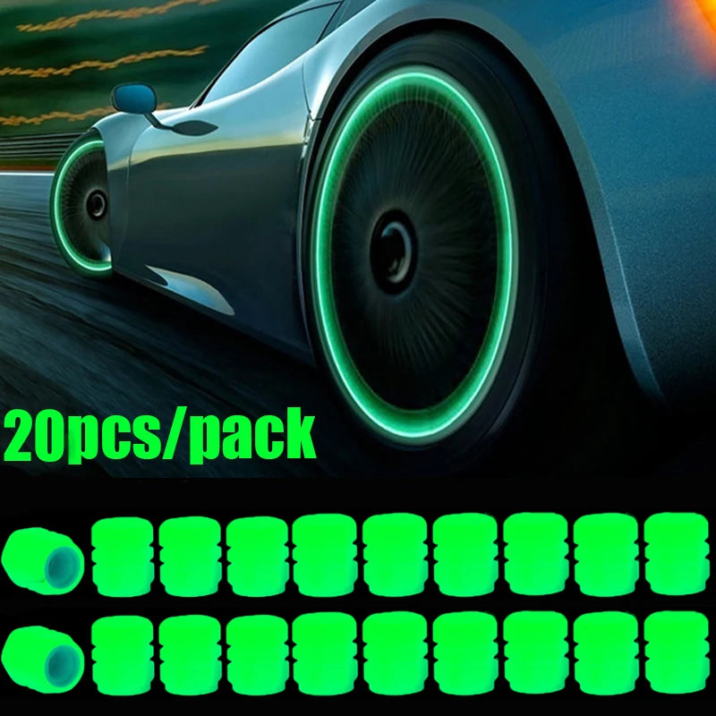 1-20Pcs Car Luminous Tire Valve Cap Motorcycle Bike Wheel Nozzle Night Glowing Fluorescent Decor Tyre Valve Stem Luminous Caps