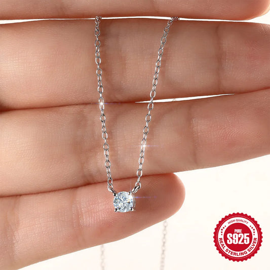 BOAKO 925 Sterling Silver Four Prong Setting Moissanite Pendant Necklace for Women  Wedding Bridal Jewelry Personalities Luxury