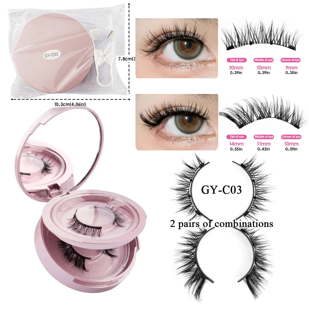 2/1ペア再利用可能な磁気まつげナチュラルカーラーまつげエクステピンセットセット使いやすい接着剤フリーつけまつげ3Dミンクまつげ