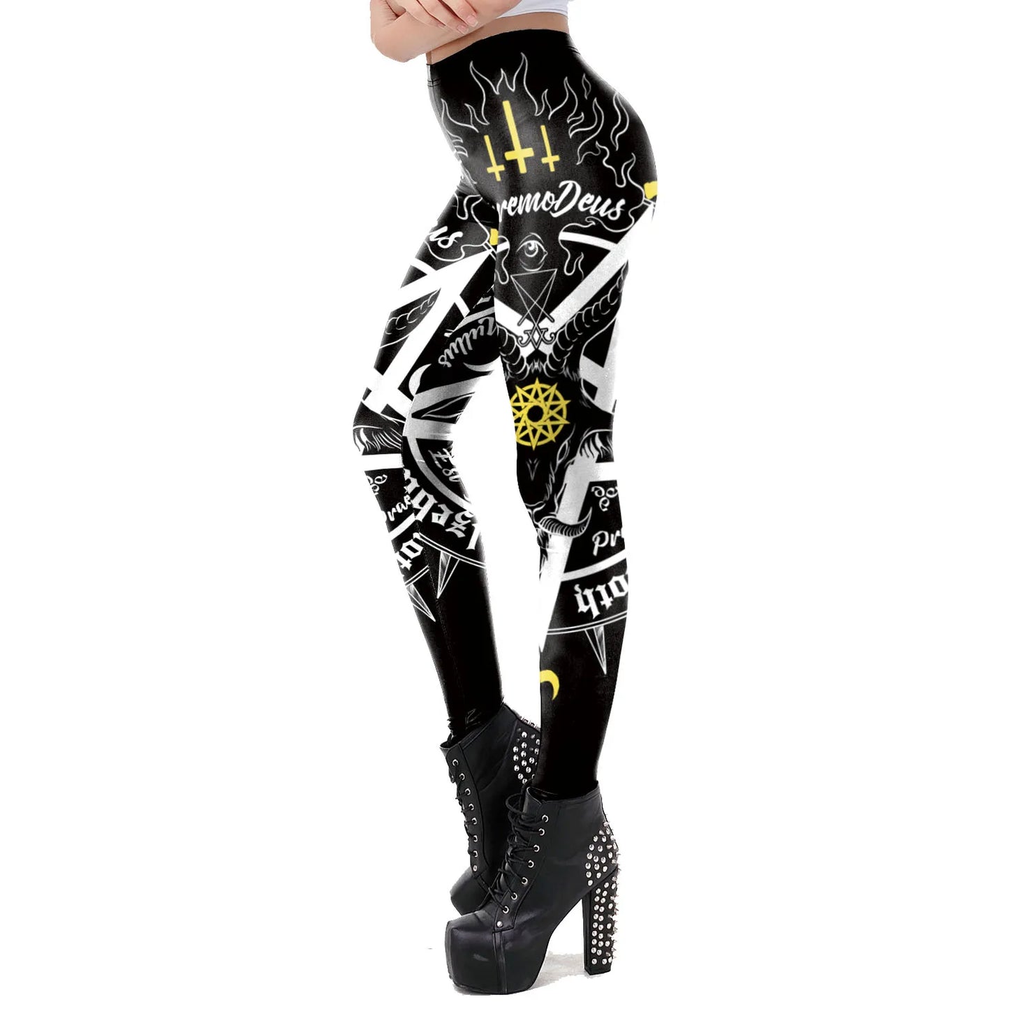 [You're My Secret] Gothic Leggings For Women Ouija Workout Yoga Trousers Pants Dark Black Cat Skull Leggins Devil Satan Leggings