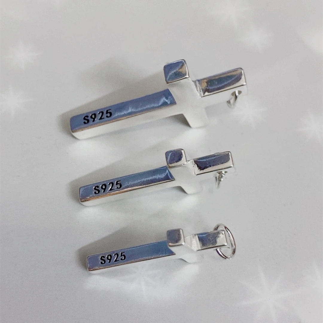 Real Solid 925 Silver Cross Pendant for Men Women Minimalist High Polished Fashion Classic Jesus Christian Prayer Jewelry