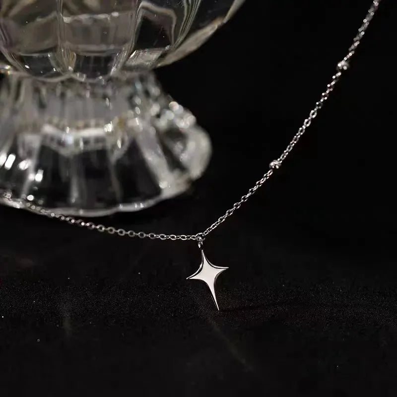 925スターリングシルバークロスネックレススターアシンメトリーパーソナライズカラーチェーン友達への誕生日プレゼント学生ジュエリー