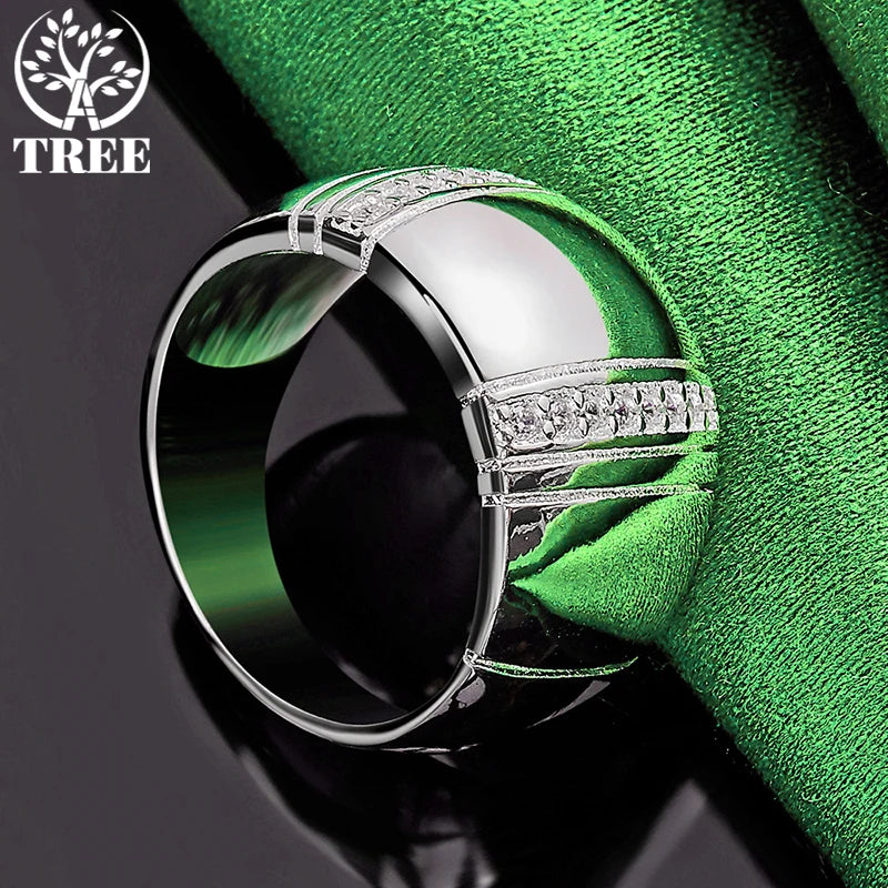 925スターリングシルバー高貴なAAAジルコンゴージャスなワイドリングレディースメンズリングファッションパーティー誕生日宴会結婚式チャームジュエリー