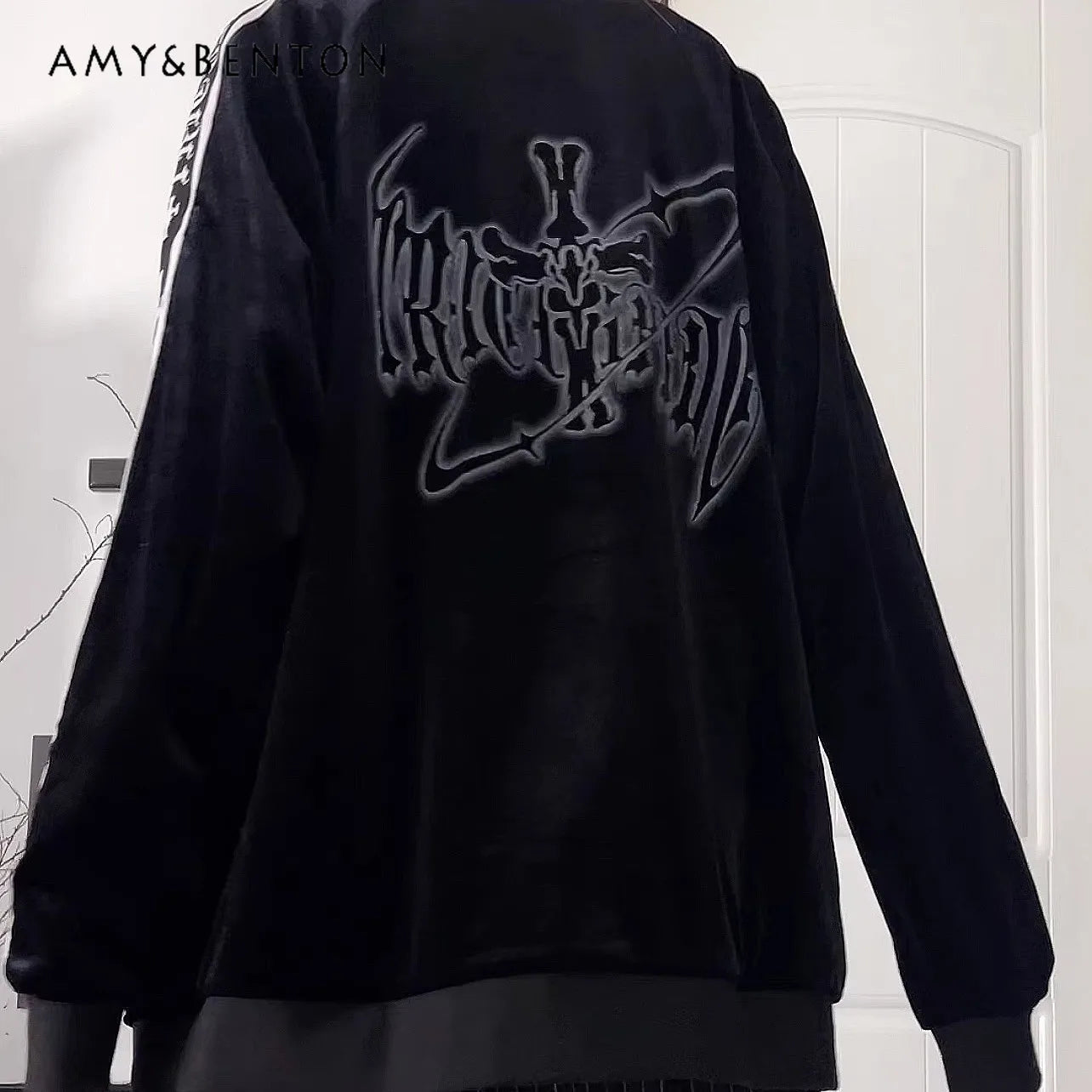 オリジナルサブカルチャーゴスベルベットプリントジッパージャケット秋の新しいストリートパンクスタイルダークルーズスポーツコート原宿カジュアルジャケット