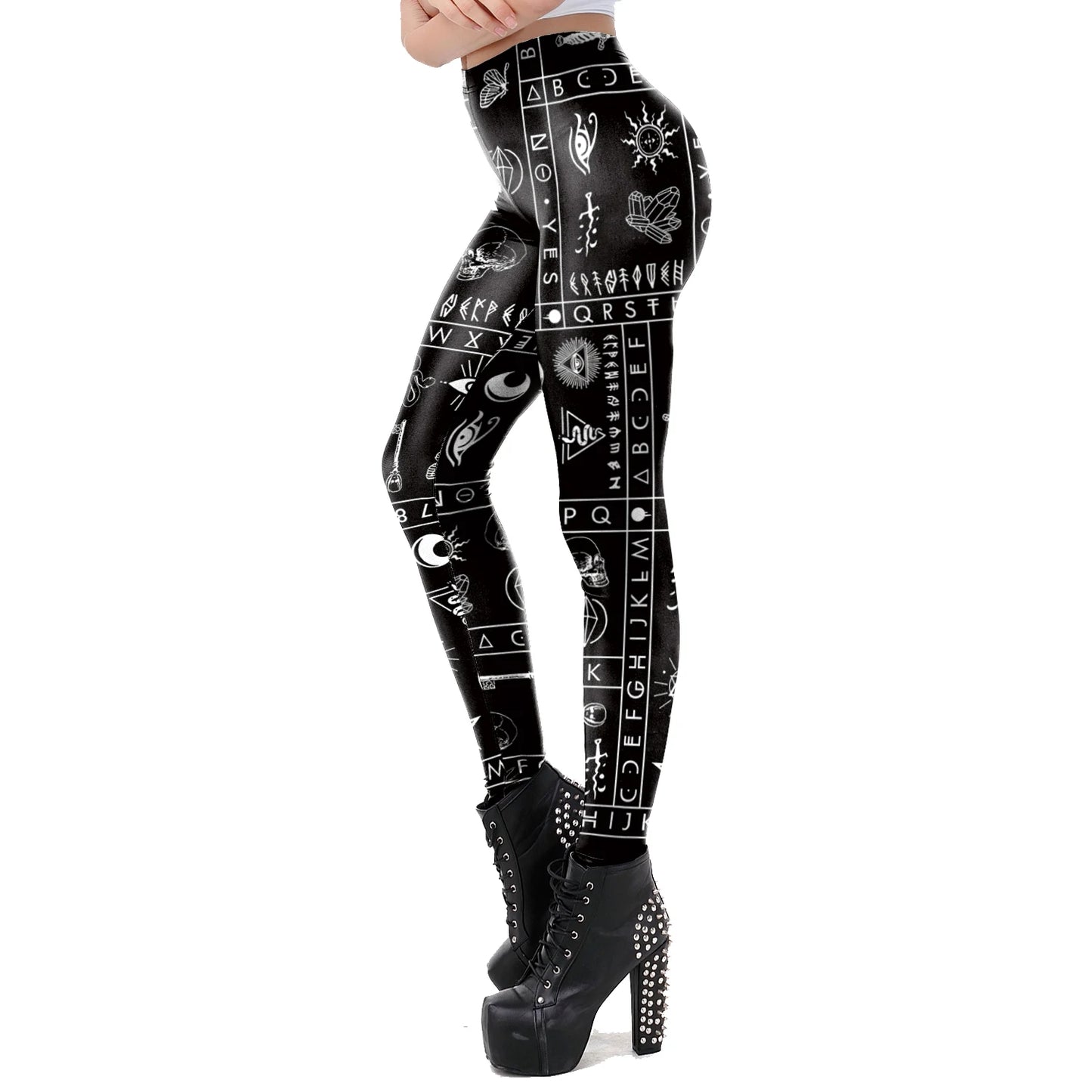 [You're My Secret] Gothic Leggings For Women Ouija Workout Yoga Trousers Pants Dark Black Cat Skull Leggins Devil Satan Leggings