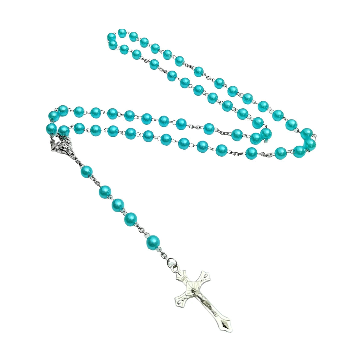 ファッションクロスペンダントロングウェザーチェーンABSイミテーションパール聖母マリアペンダント祈りネックレス女性と男性用