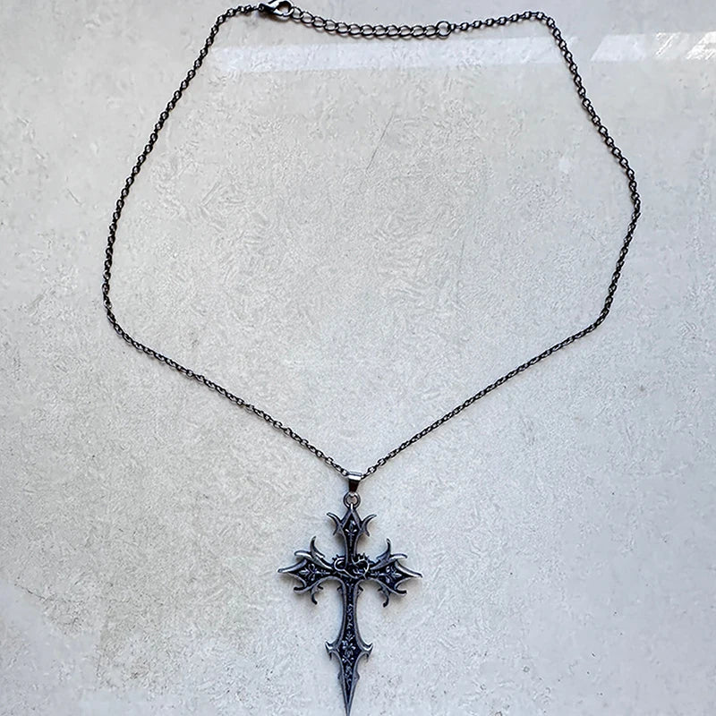 Silver Crucifix Cross Pendant, Gothic Vintage Necklace, Ideal Christmas Gifts for Women and Men