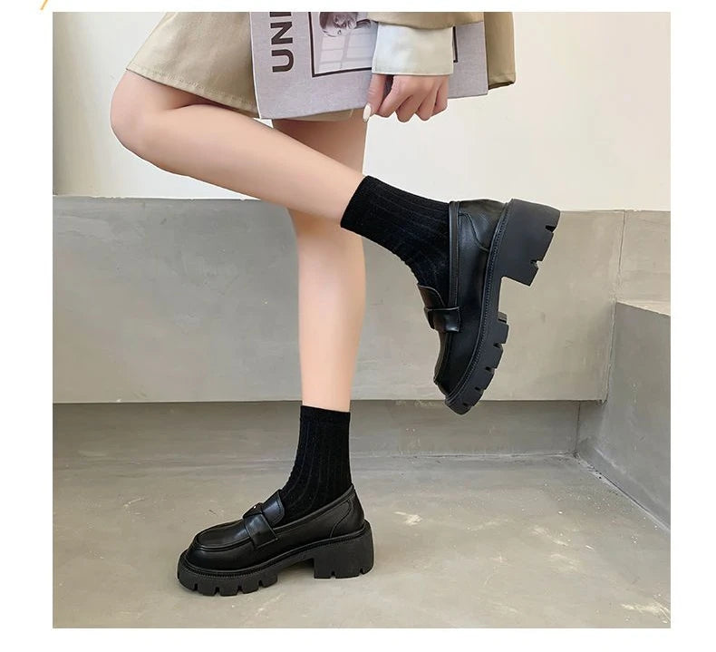 Women's Summer Footwear Loafers Shoes for Woman 2024 Office Round Toe Black Low Heel Elegant with Discount Genuine Mark Stylish