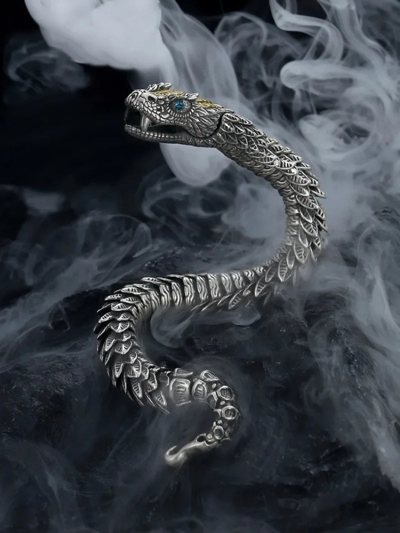 ユニークな職人技が光る925シルバーの高級メンズブレスレット。オリジナルデザイン。高品質ヒップホップスタイルのスネークバングルジュエリー。