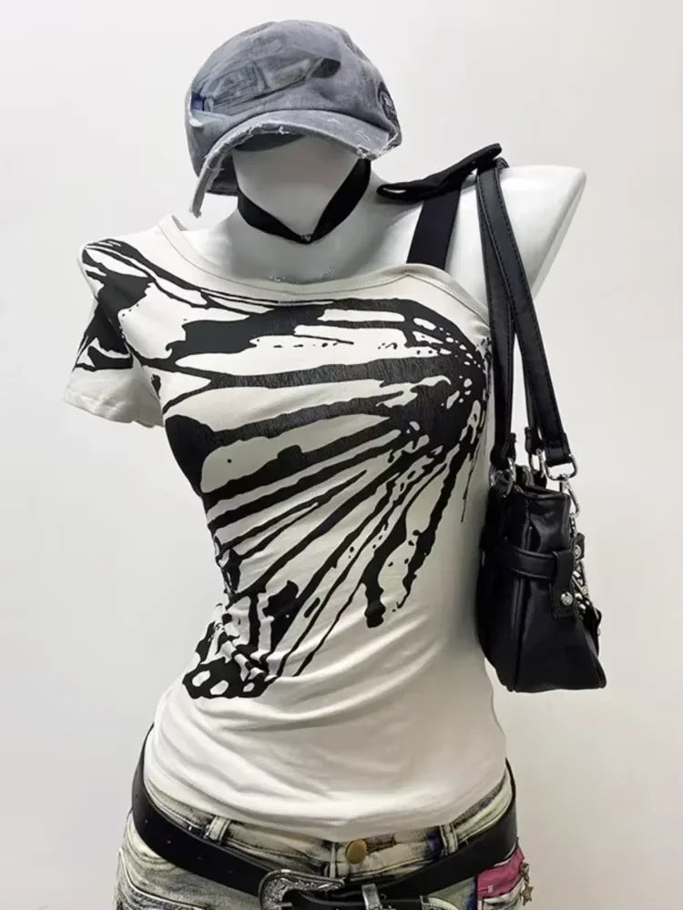 サブカルチャー パンク ヴィンテージ Y2K フェイクツーピース ホルターネック トップス レディース セクシー ゴシック アメリカン レトロ カジュアル シック ラップ チェストタンクトップ ブラック Tシャツ