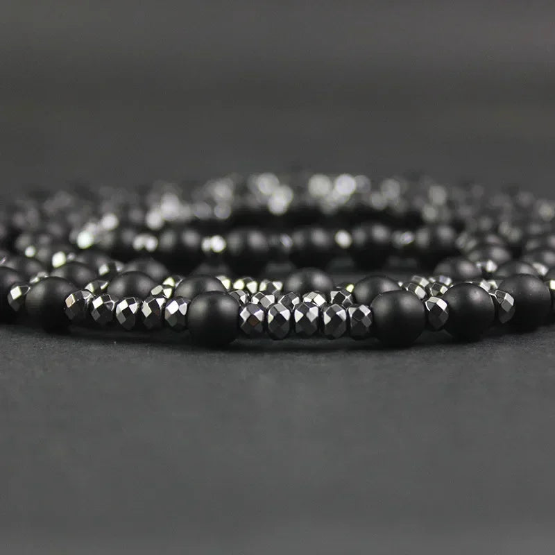 男性用クロスネックレス ヘマタイト 十字架石 守護 カトリックギフト クリスチャンジュエリー 宗教的ロザリオ ビーズ