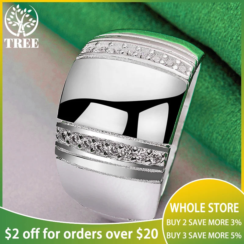 925スターリングシルバー高貴なAAAジルコンゴージャスなワイドリングレディースメンズリングファッションパーティー誕生日宴会結婚式チャームジュエリー