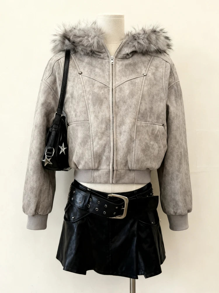 ゴシックアメリカンヴィンテージフード付きコートレディーススウェットシャツ原宿プリントジャケット美的グランジサブカルチャーキュートY2Kトップス