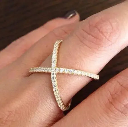 ハンドメイド925スターリングシルバーのクリスクロスXクロスリング、クロスリング、薄型AAAAAジルコンリング、女性用ウェディングマイクロパヴェリング