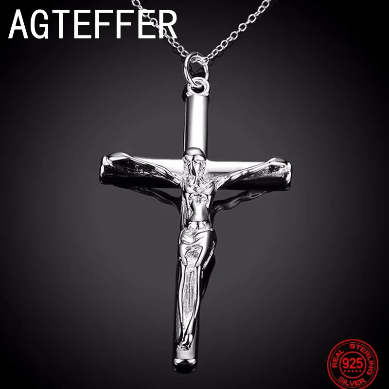 高級925スターリングシルバー18インチファインクロスネックレスレディースメンズチャームウェディング気質ジュエリーギフトパーティー