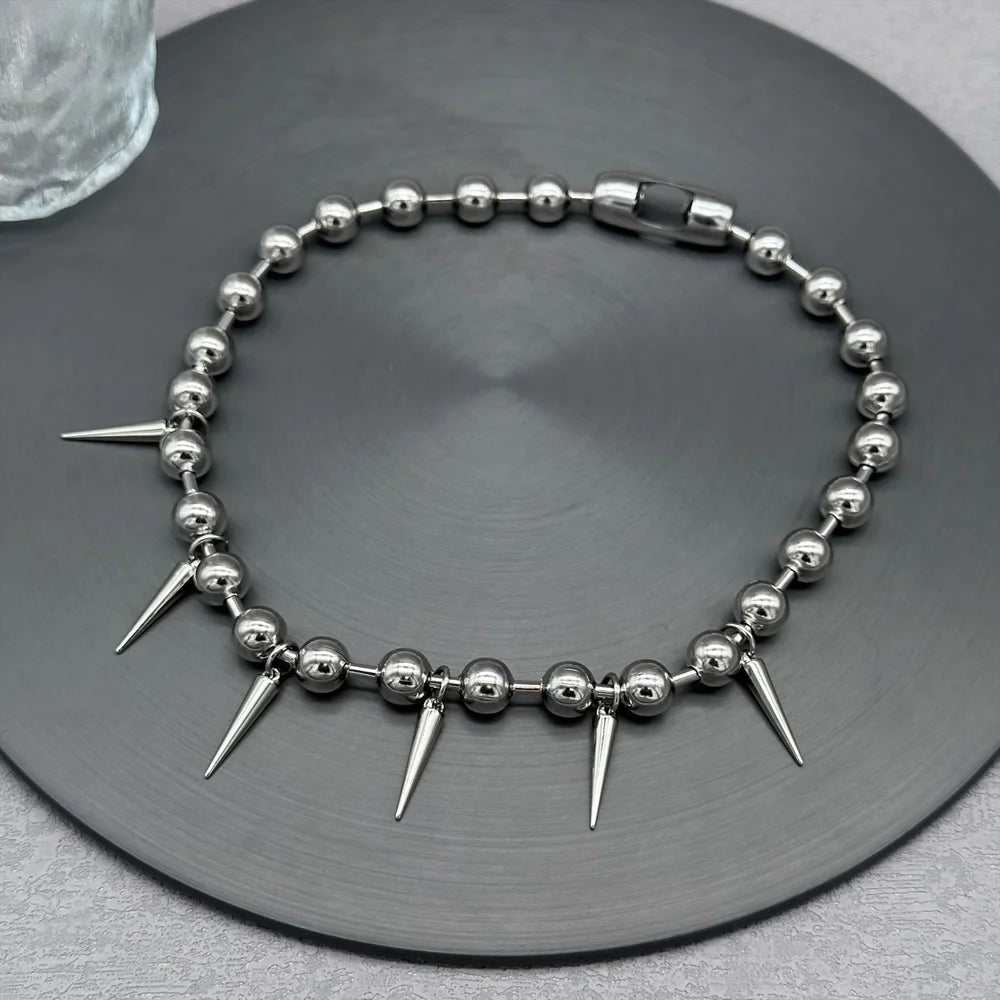 ゴシックファッション ビッグチャンキーボールチェーンリベットチョーカーネックレス レディース メンズ パンク Y2K グランジ スパイクビーズチェーンネックレス