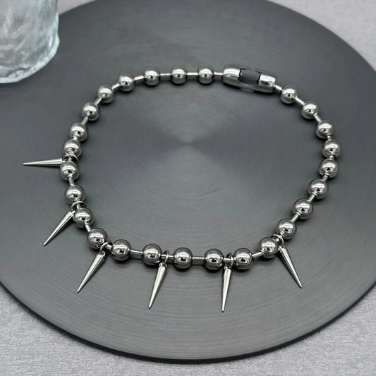 ゴシックファッション ビッグチャンキーボールチェーンリベットチョーカーネックレス レディース メンズ パンク Y2K グランジ スパイクビーズチェーンネックレス