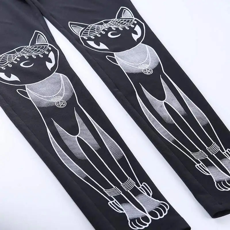 [You're My Secret] Gothic Leggings For Women Ouija Workout Yoga Trousers Pants Dark Black Cat Skull Leggins Devil Satan Leggings