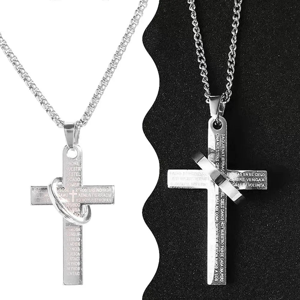 クロスネックレス バイブルペンダントチェーンネックレス メンズ ボーイズ スチール バイブルクロスペンダントチェーンネックレス