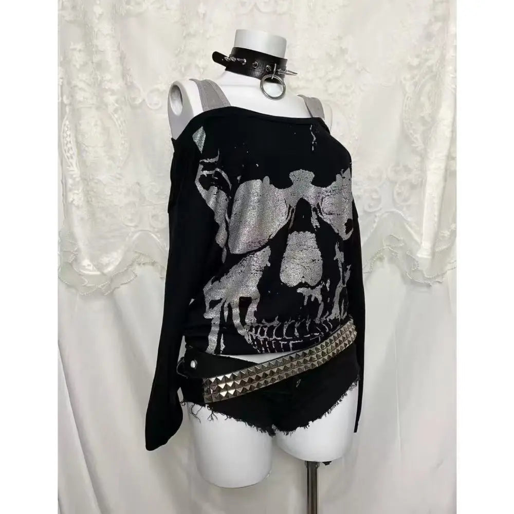 アメリカンレトロTシャツ 長袖 スリムフィット レディース カジュアル 日本のサブカルチャー Y2K ヴィンテージ ゴシックTシャツ 秋 女性用 シック トップス