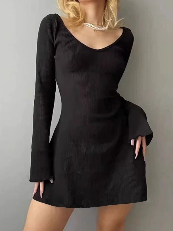 Women's Sexy Club Long Sleeve Mini Bodycon Dress Knitting Elegant Dress Suitable For Nightclub Family Party Vacation Leisure