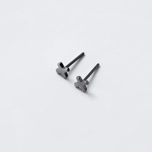 925スターリングシルバー ブラッククロススタッドピアス レディース ヒップホップファッション メンズ レディース ジュエリー