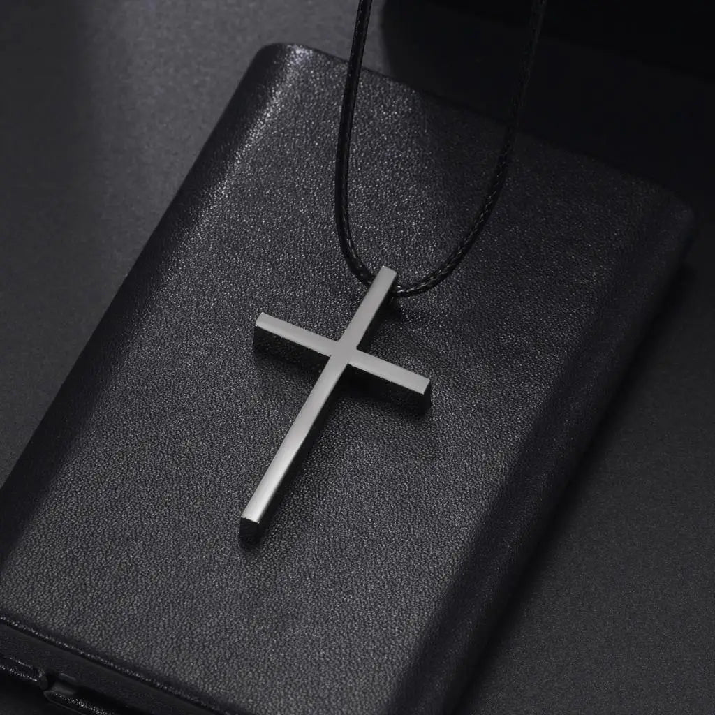 ステンレススチール製クロスペンダントネックレス メンズ レディース ミニマリストジュエリー 男性 女性用 ネックレス チョーカー ブルーカラー