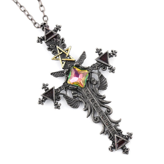 ヴィンテージクロスネックレス レディース メンズ クリスタル 十字架 クリスチャン装飾 カトリック聖人アクセサリー