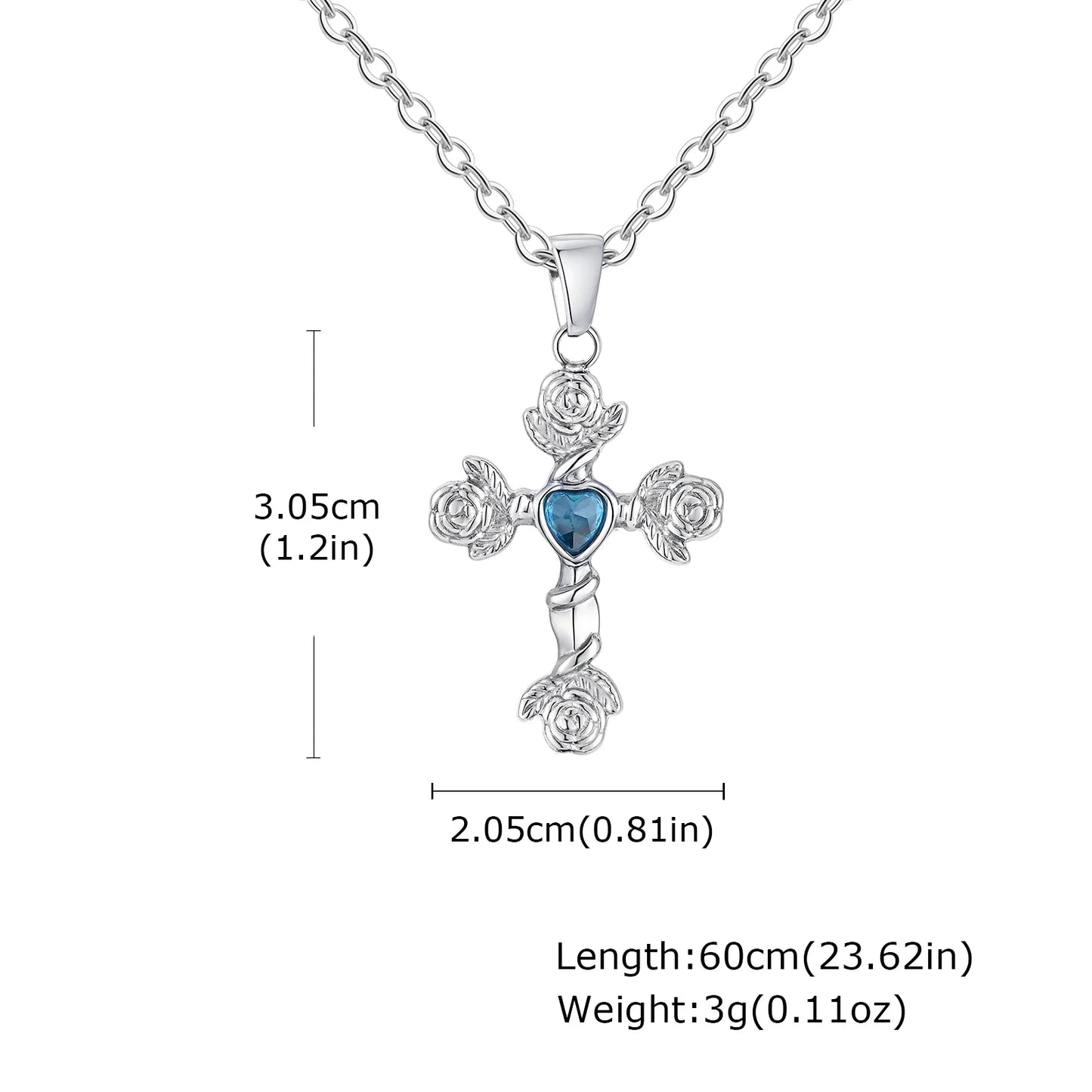  Fashion Heart Zircon Rose Flower Cross Pendant Necklace for Men Women, Gold Plated Stainless Steel Necklace,Aesthetic Jewelry