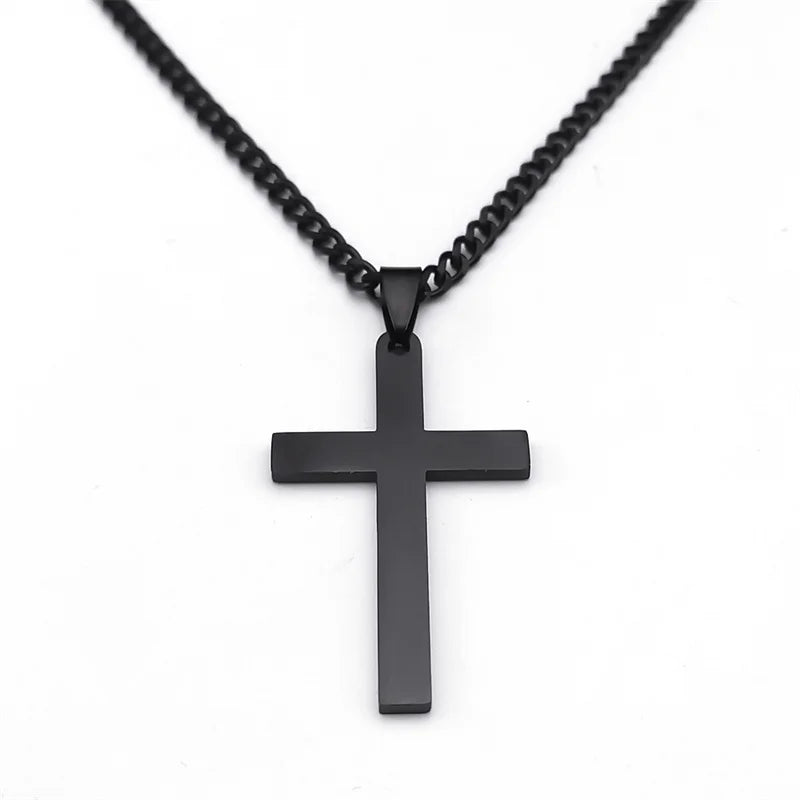 Classic Cross Pendant Necklace for Men Stainless Steel Black Color Goth Chain Necklace Man Jewelry collier homme N3475S06
