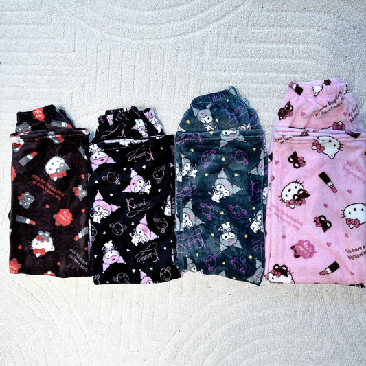 2024 New Sanrio Hello Kitty Kuromi Flannel Pajamas Warm Pants Female Winter Fleece Casual Homewear Pants Leisure Wear Girl Gift