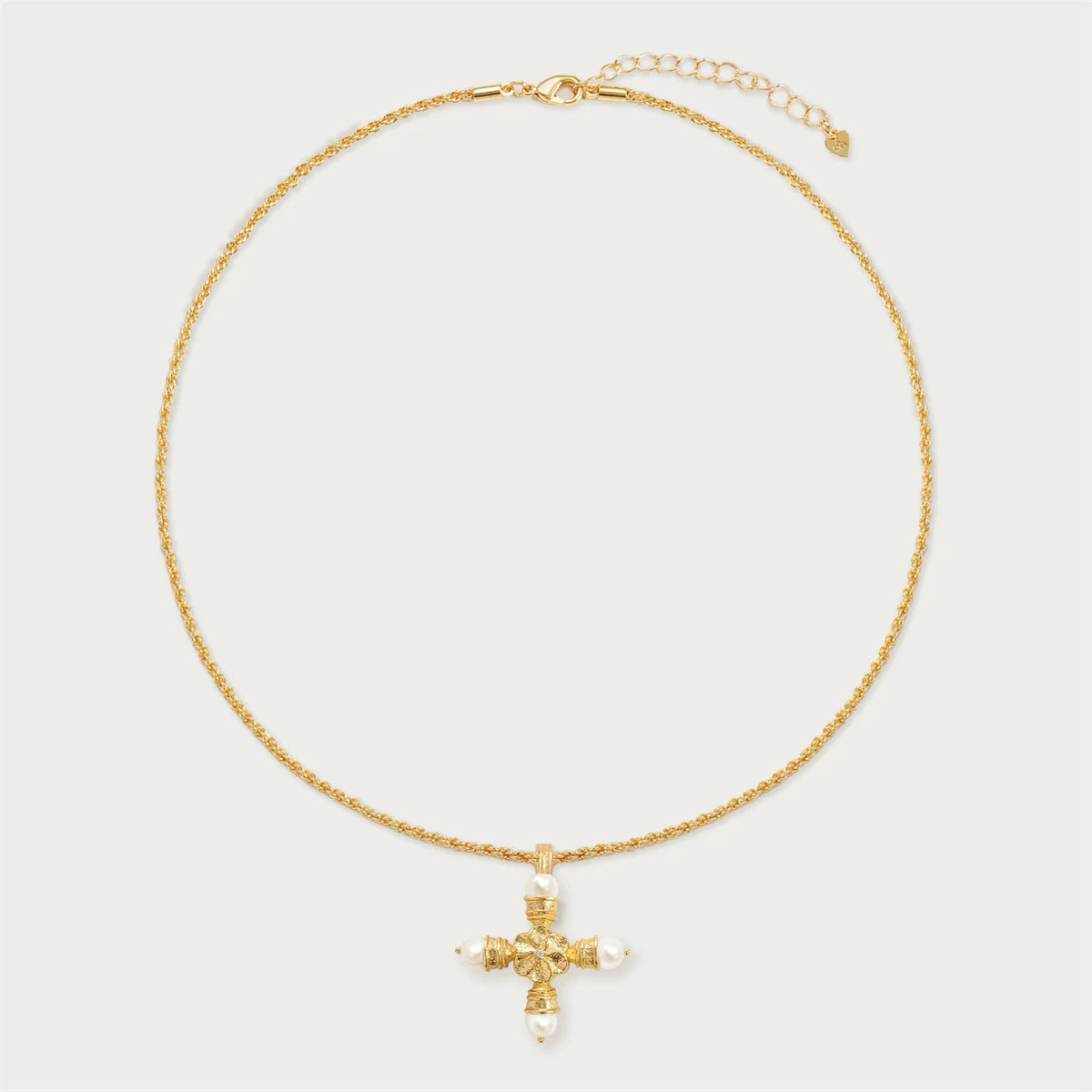 エレガントな雰囲気のパールジルコンクロスネックレス、金メッキと色彩保存を施したバロックスタイルのネックレス