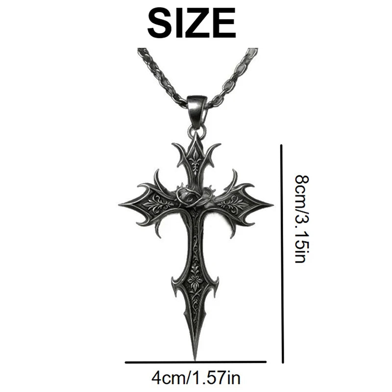 Silver Crucifix Cross Pendant, Gothic Vintage Necklace, Ideal Christmas Gifts for Women and Men